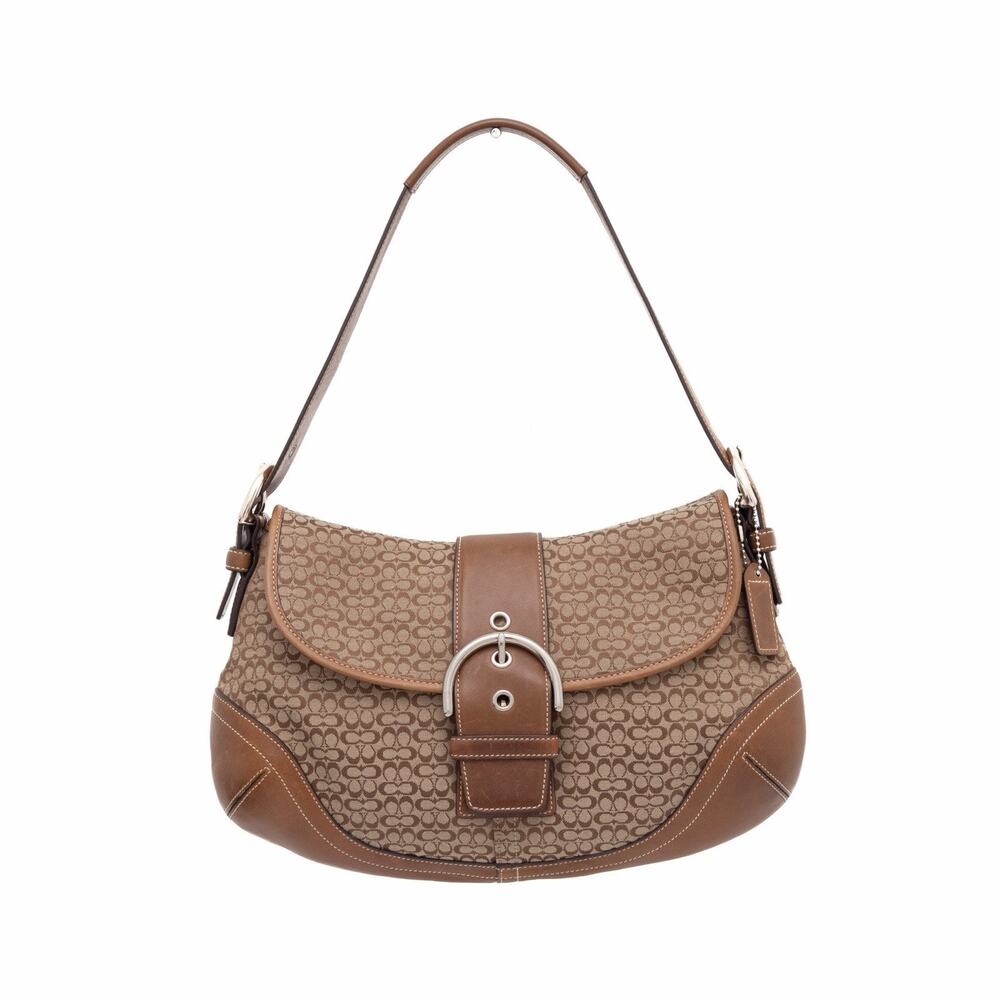 COACH 6808 Y2K Soho Brown Signature Leather Canvas Buckle Hobo Shoulder Bag RARE